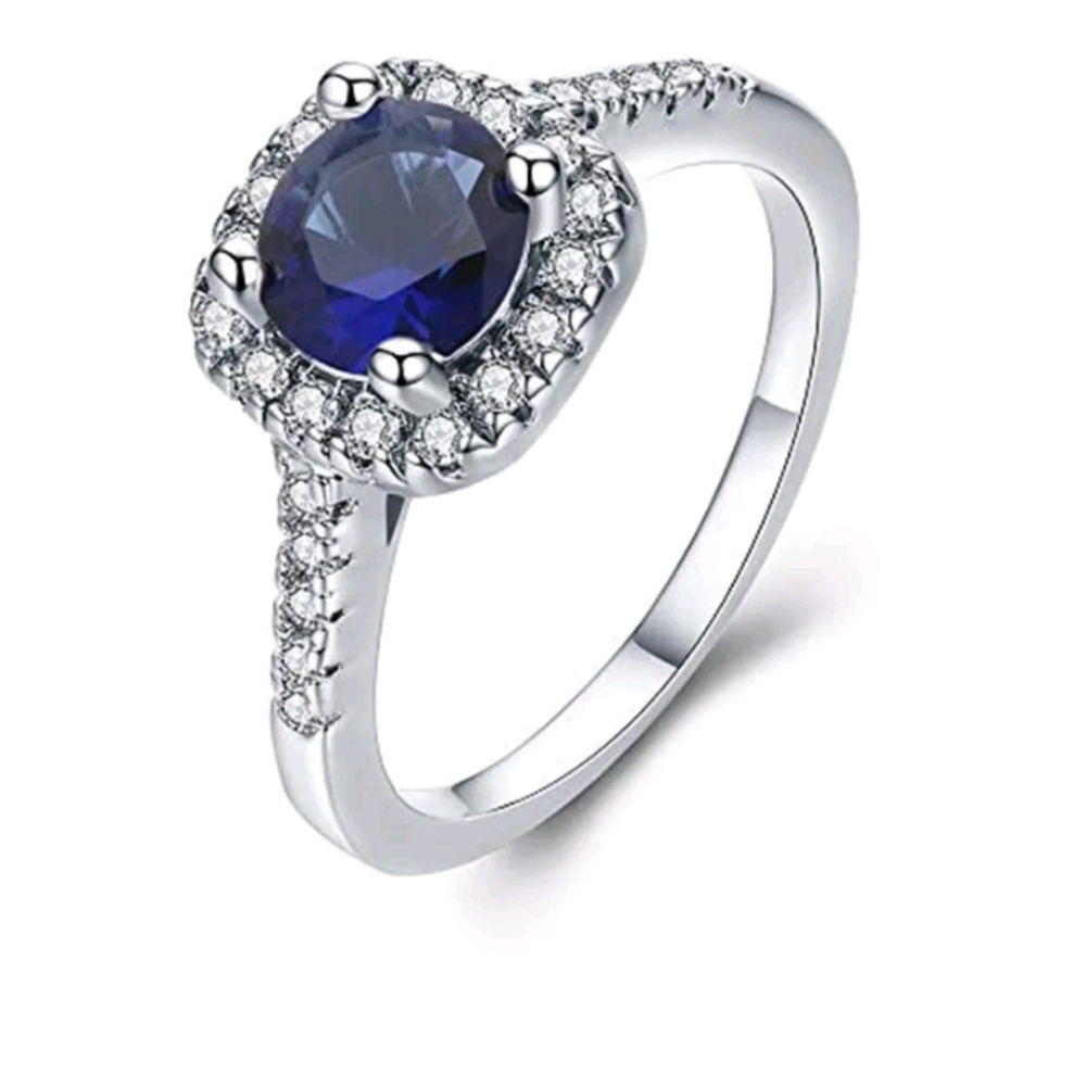New blue cz silver ring